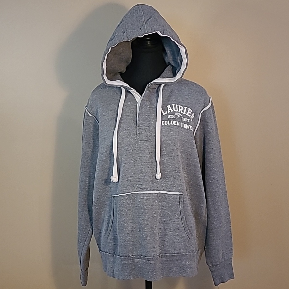 VINTAGE WILFRID LAURIER UNIVERSITY GOLDEN HAWKS Grey Pullover Hoodie, Unisex